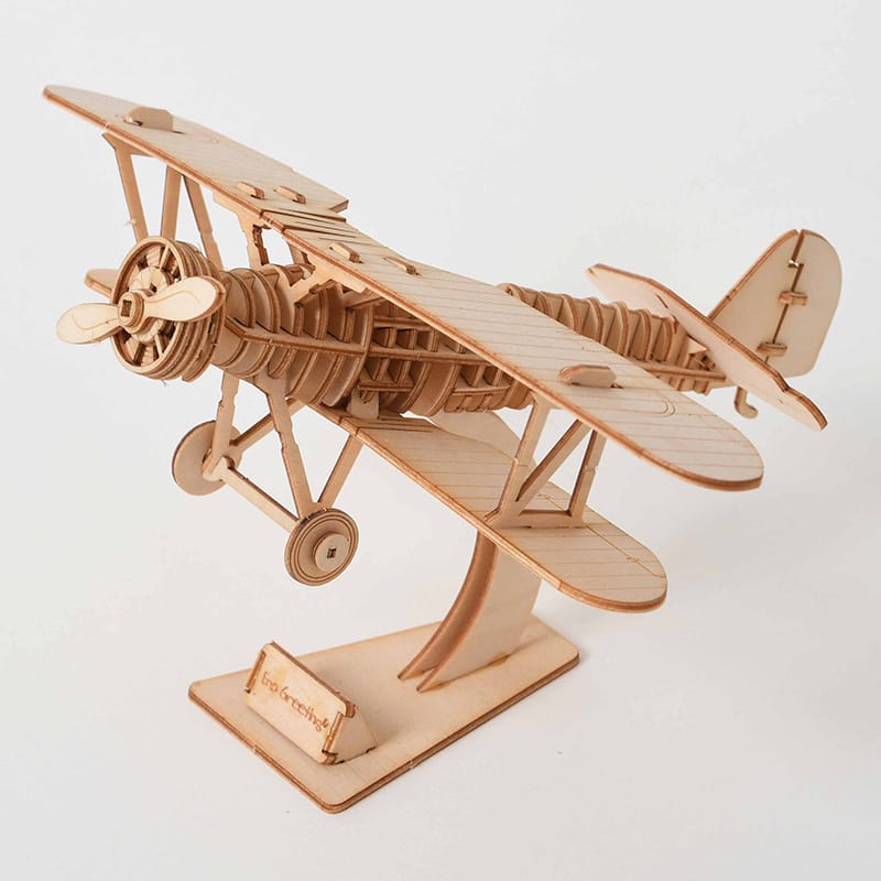 Wooden 3D Model Kit – Biplane, Car, Piano, Sailboat & Train - Image 3