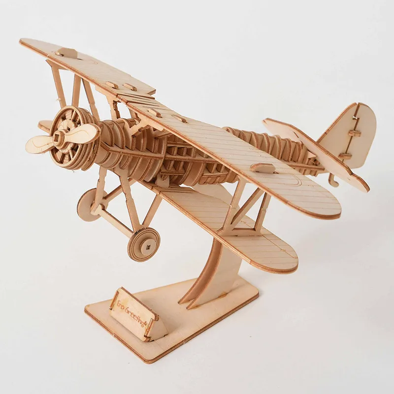 Wooden 3D Model Kit – Biplane, Car, Piano, Sailboat & Train - Image 3