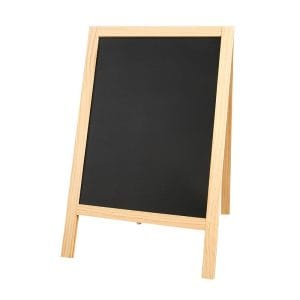 Wooden blackboard easel A-frame design on white background