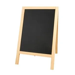 Wooden blackboard easel A-frame design on white background