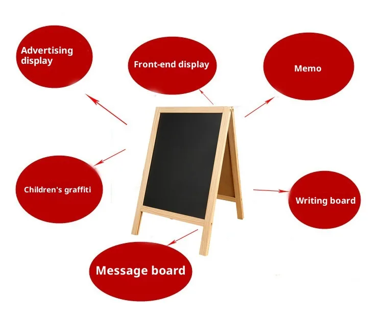 Wooden blackboard easel with chalk writing on blackboard panel
