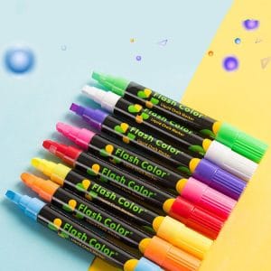 Eight colour options for watercolour marker pens laid flat