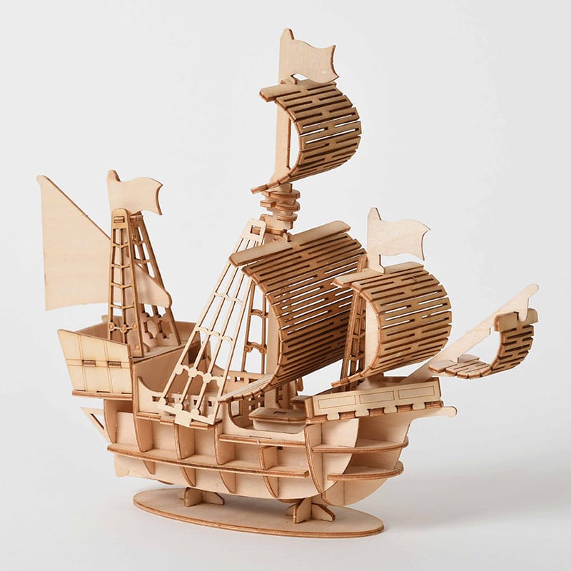 Wooden 3D Model Kit – Biplane, Car, Piano, Sailboat & Train - Image 2