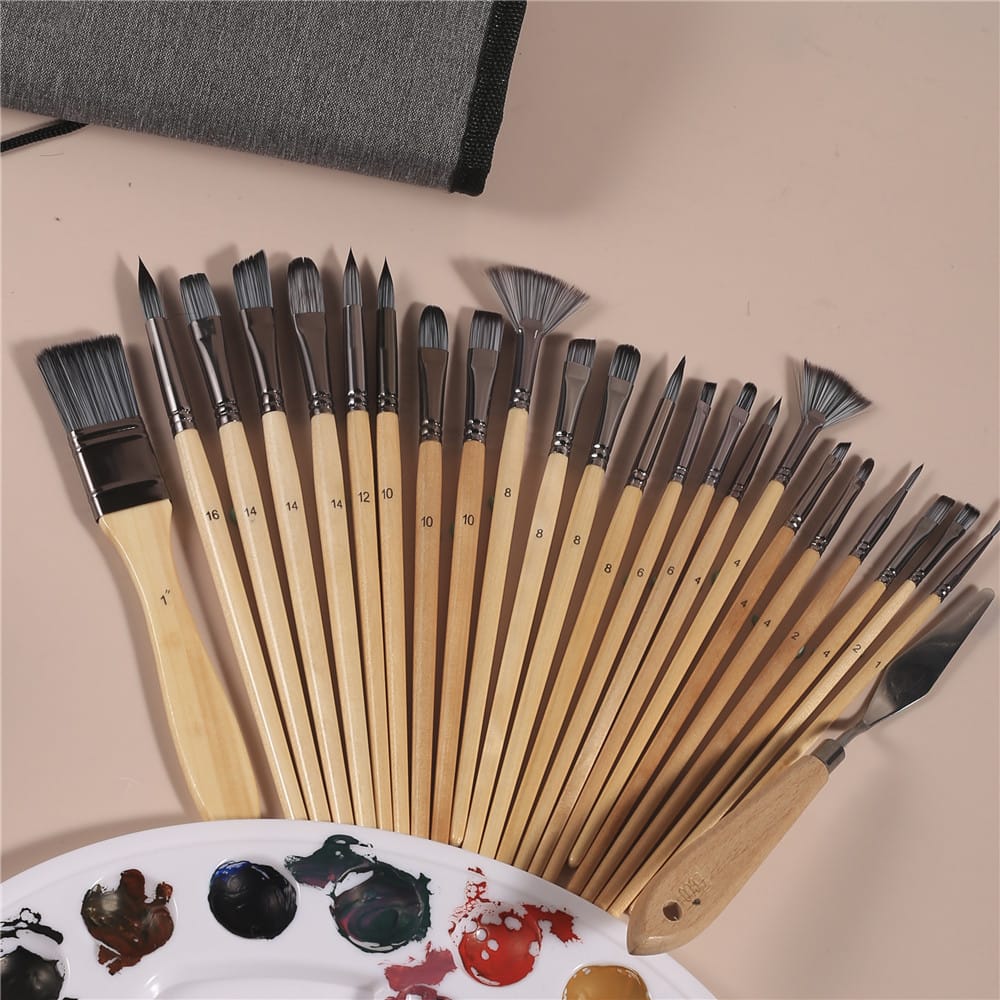 Paintbrush storage case in use on studio desk