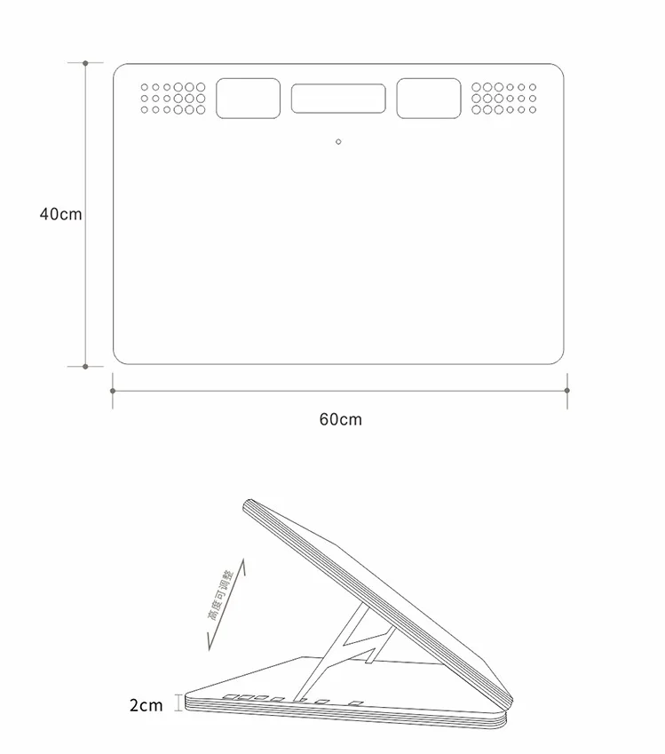 Adjustable drawing board side profile showing angle adjustment mechanism