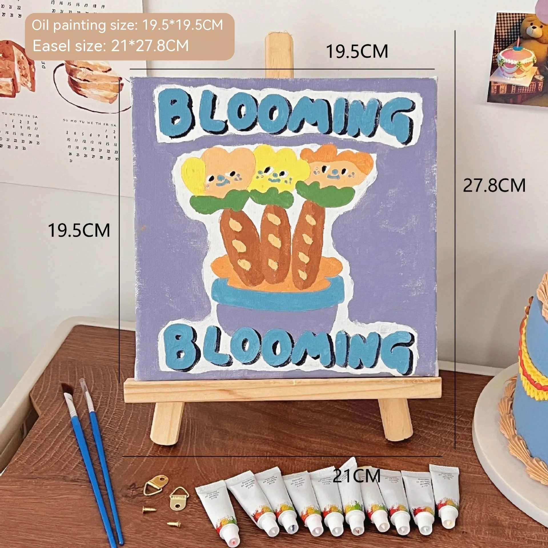 Mini DIY Canvas Painting Kit with Easel – Bread Flowers Blooming Design