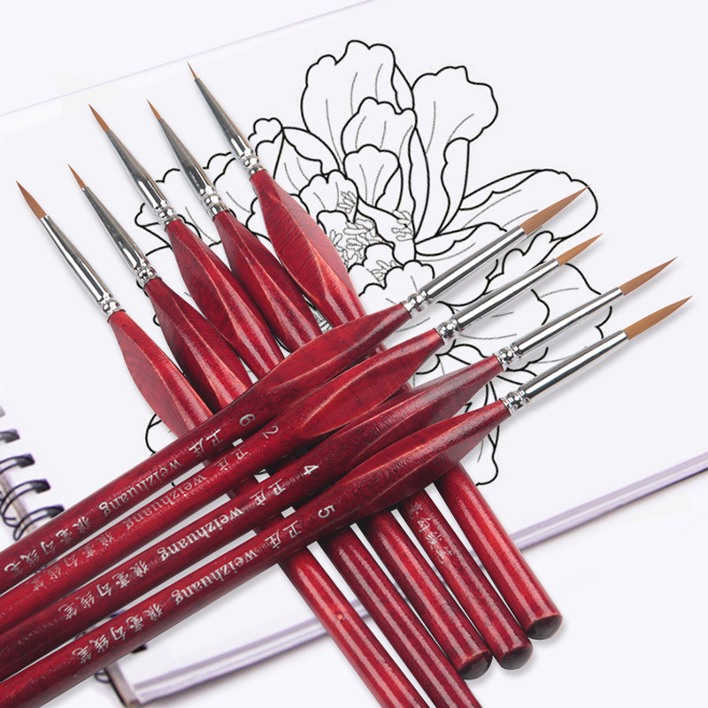 Fine detail brush set brush size comparison showing all 6 brushes