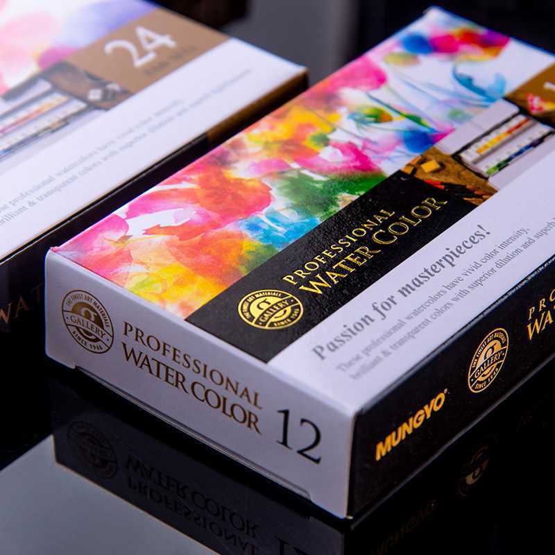 Watercolour tin set closed metal case on black background