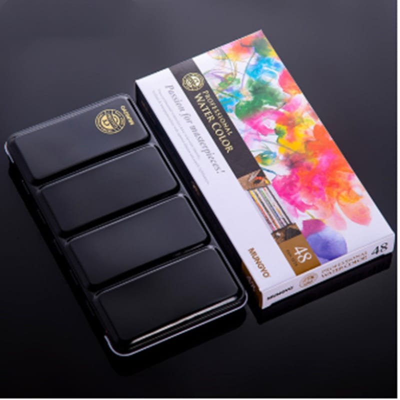 Watercolour tin set 48 colour option showing full range of pigment blocks