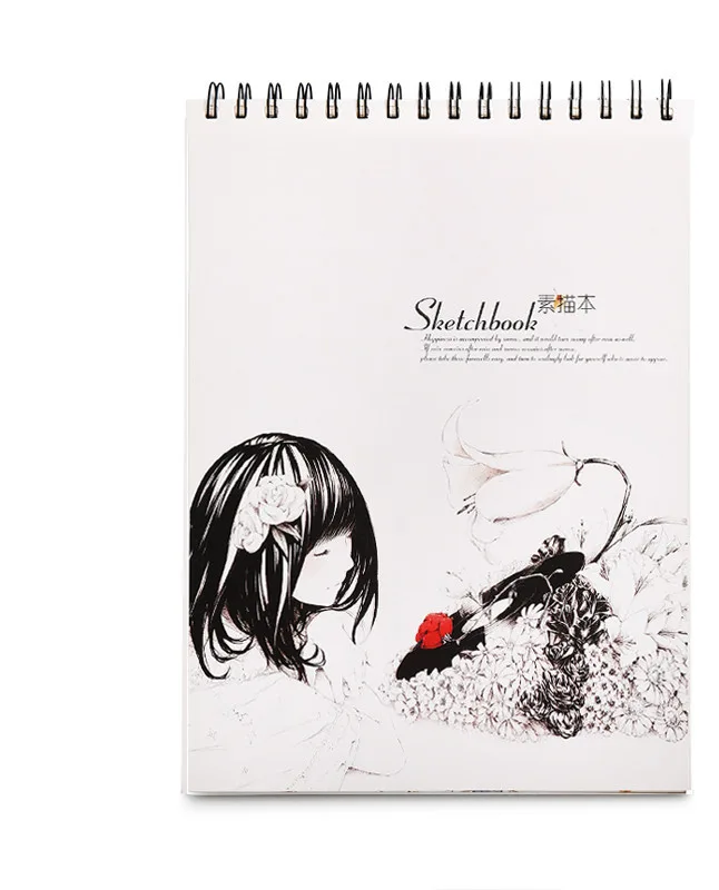 Illustrated sketchbook with girl and lily artwork cover