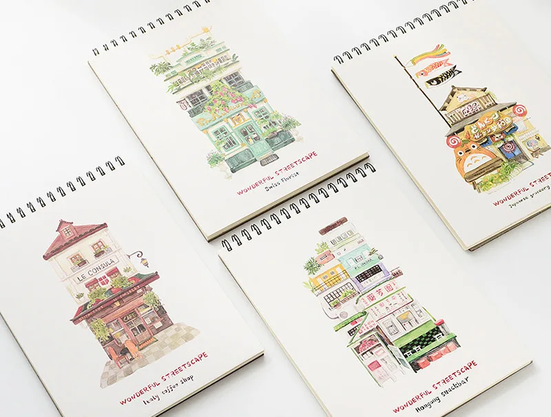 Illustrated sketchbook with cosy shop arrival illustration