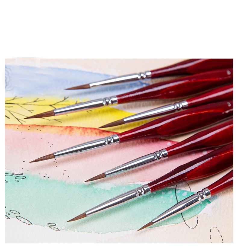 Fine detail brush set wooden handles laid flat
