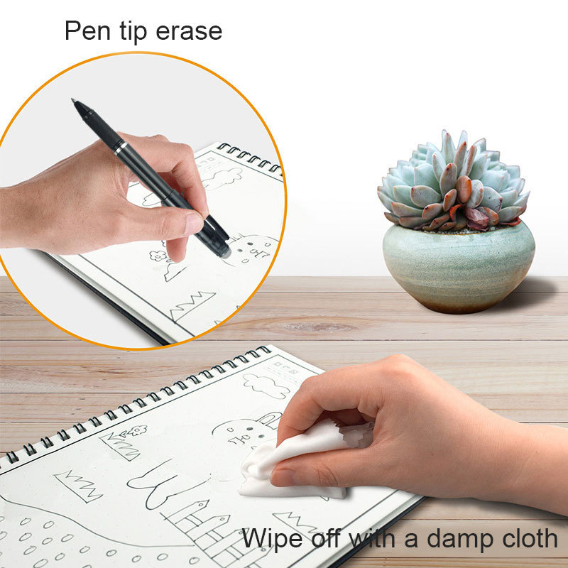 Erasable reusable notebook in use for sketching rough drawings