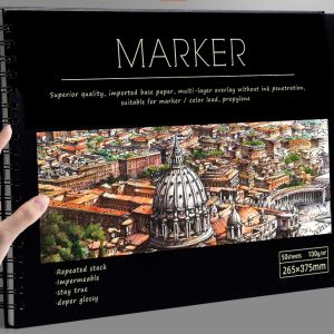 Spiral-bound marker pad with European cityscape illustration and domed architecture on the cover