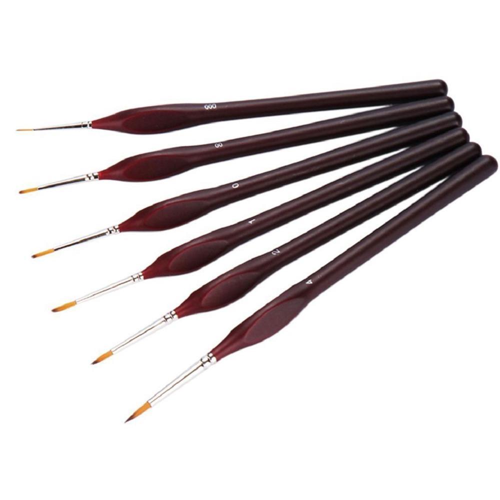 6 piece fine detail brush set with extra fine tips on white background