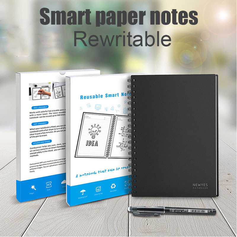 Erasable reusable notebook with PP cover and spiral binding on white background