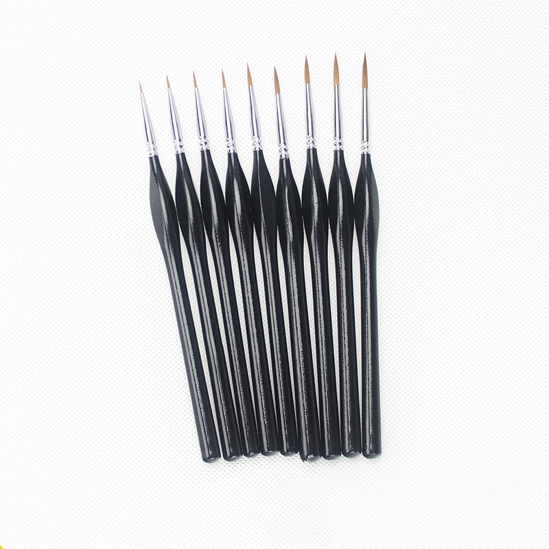 9 piece hook line brush set with ultra fine tips on white background