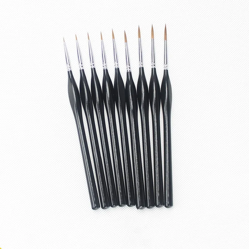 9 piece hook line brush set with ultra fine tips on white background