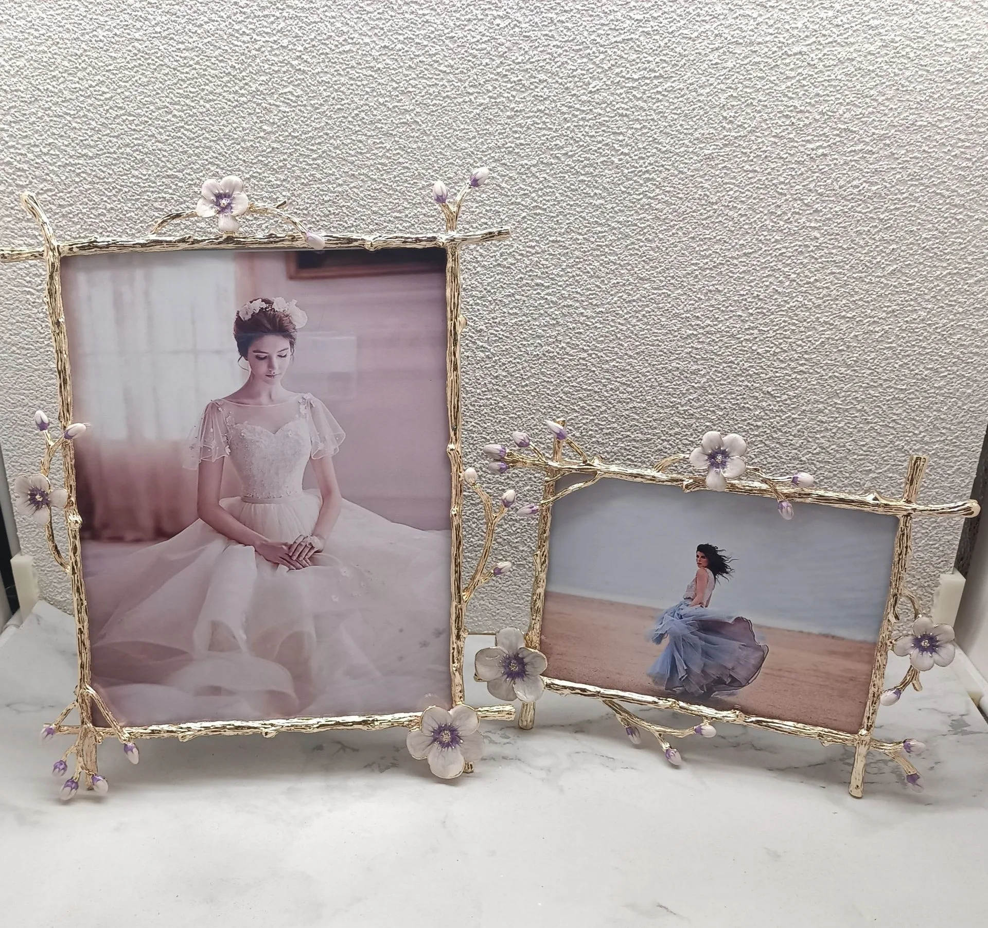European style gold photo frame with ornate floral branch detailing