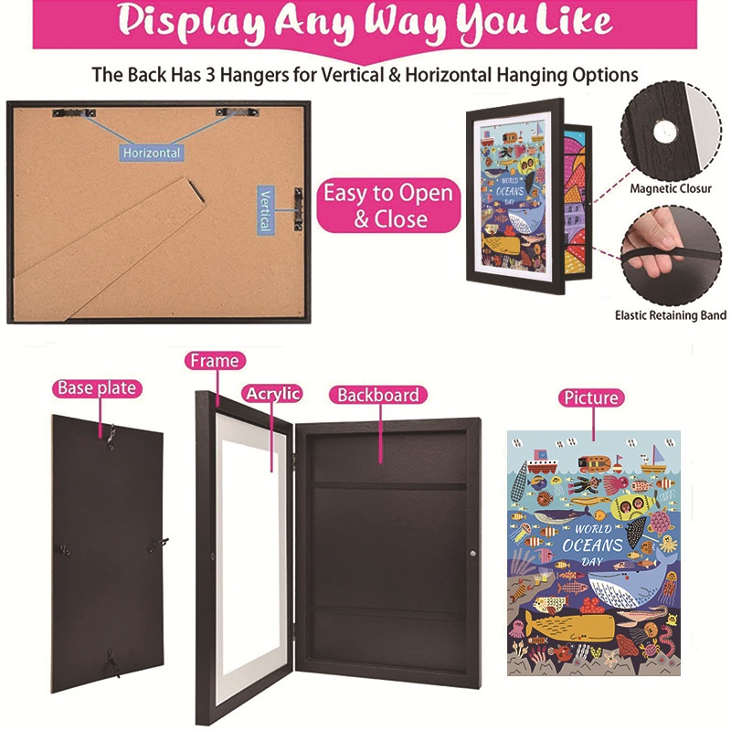 A4 magnetic shadow frame displaying artwork print inside deep compartment