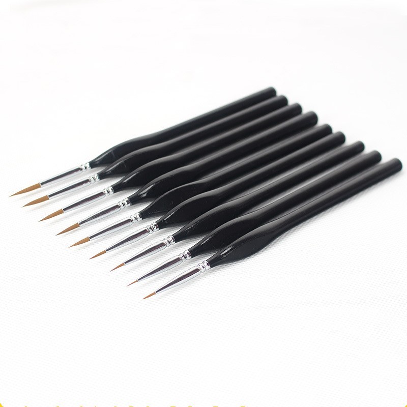 9 piece hook line brush set with ultra fine tips on white background