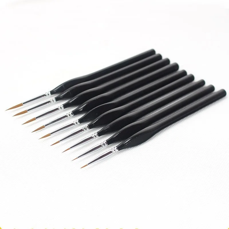 9 piece hook line brush set with ultra fine tips on white background