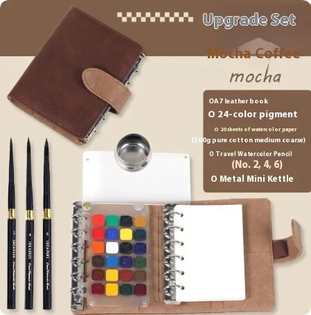A7 ring-bound watercolour notebook with leather cover in Mocha Coffee Upgrade Set
