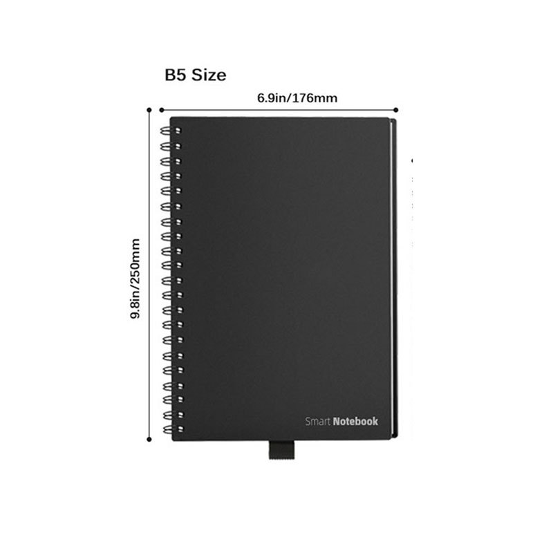 Erasable reusable notebook B5 size open on desk with pen