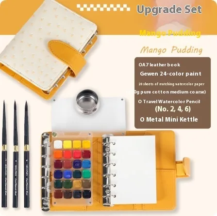 A7 ring-bound watercolour notebook with leather cover in Mango Pudding Upgrade Set