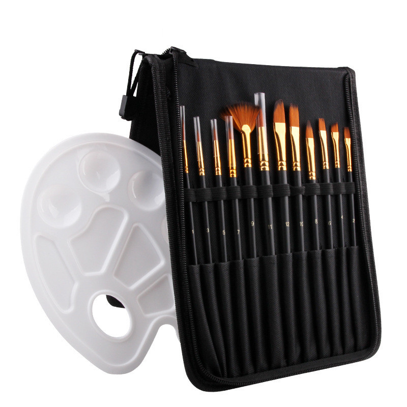 Brush set with carry case plastic palette for colour mixing