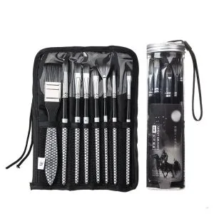 8 piece nylon paint brush set with cloth bag and carry canister in black