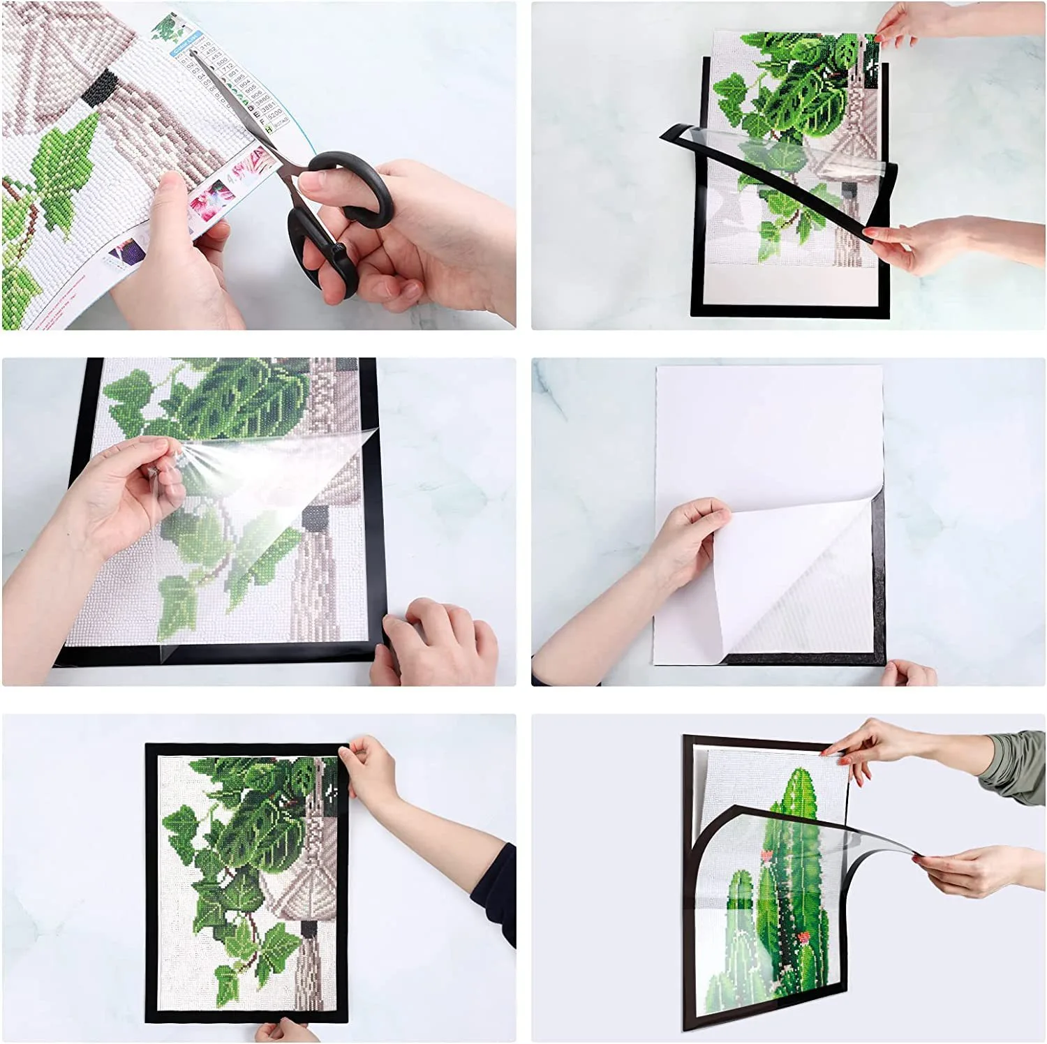Diamond art frame showing magnetic closure open for artwork insertion