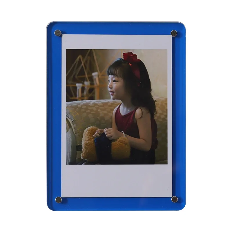 Magnetic acrylic photo frame clear panels on white background