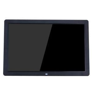 17-inch HD digital photo frame in black displaying landscape photo