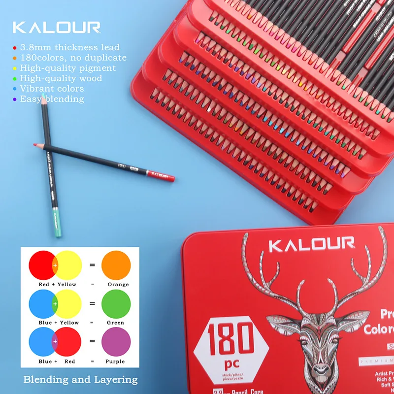 KALOUR 180 colour chart showing numbered pencil swatches