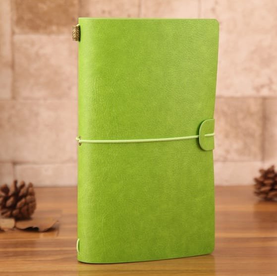 Vintage travellers notebook in PU leather showing Green A6