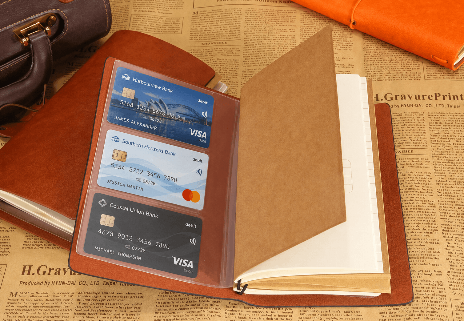 DetailOpen travellers notebook showing clear card pocket insert